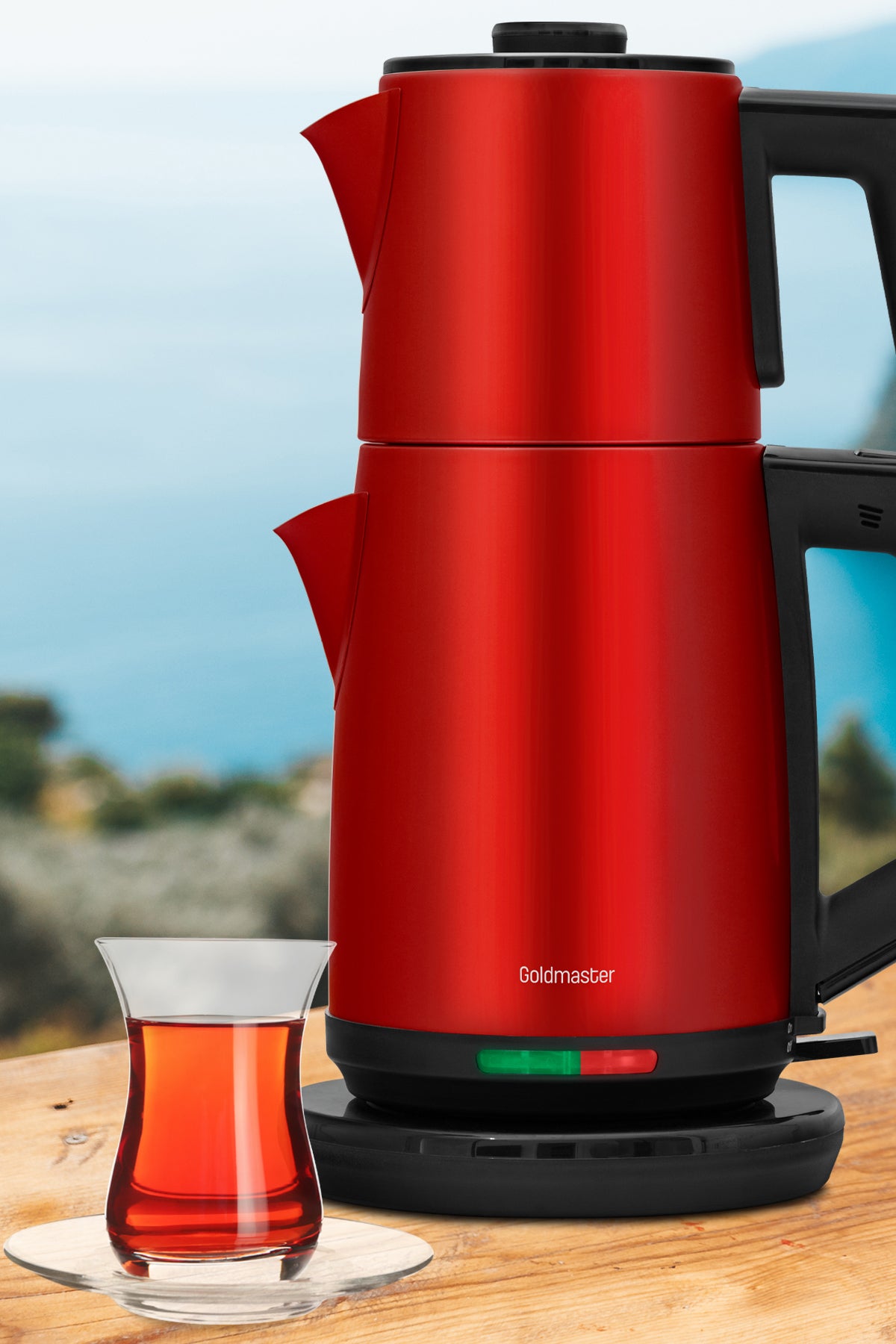 GoldMaster Acacia Red XL 2200 Watt Patented Drip-Free Design Stainless Steel Tea Maker and Water Kettle - MALLTURK
