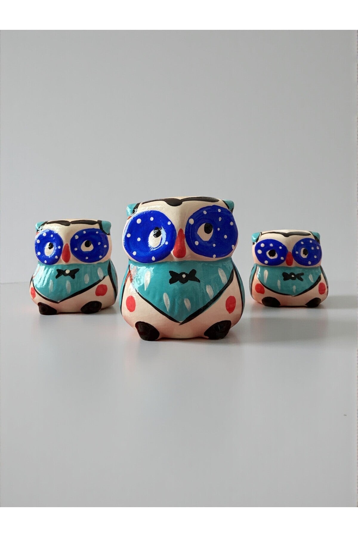 YOOS Handmade Brush Craftsmanship Ceramic 3-Piece Owl Set - MALLTURK