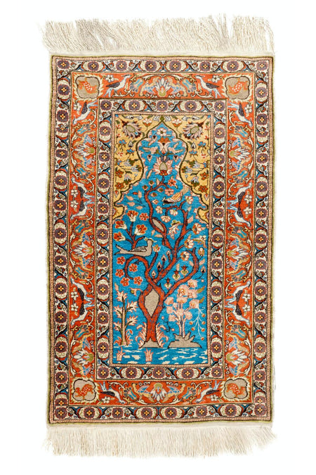 Tekin 69x112 cm Ince Silk and Metal Thread Pictorial Rug, Magnificent Turkish Wall Hanging - MALLTURK