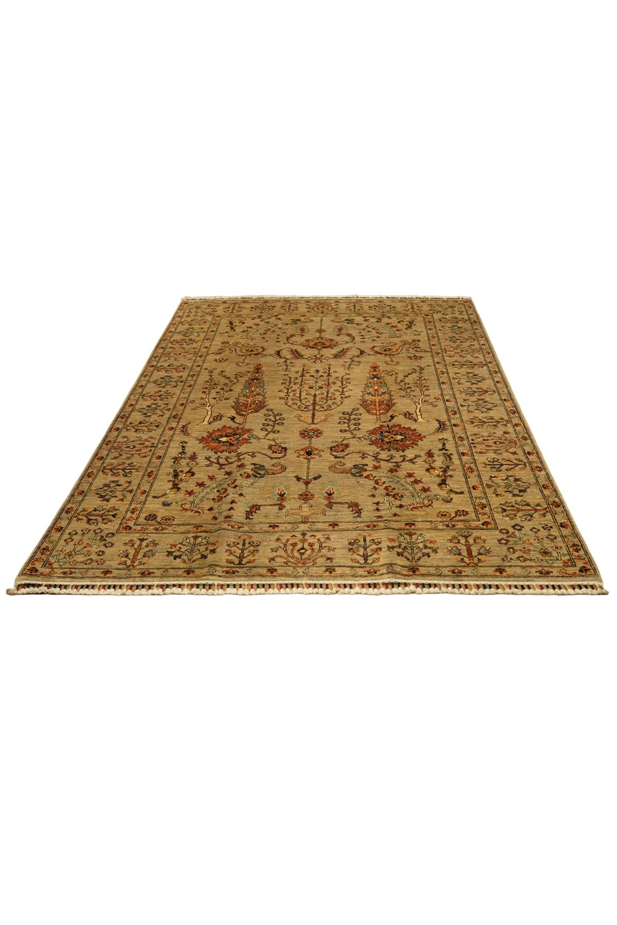 Vog Rug Sultani Handcrafted Beige Pattern Fringed Anatolian Pattern Modern and Traditional Living Room Rug