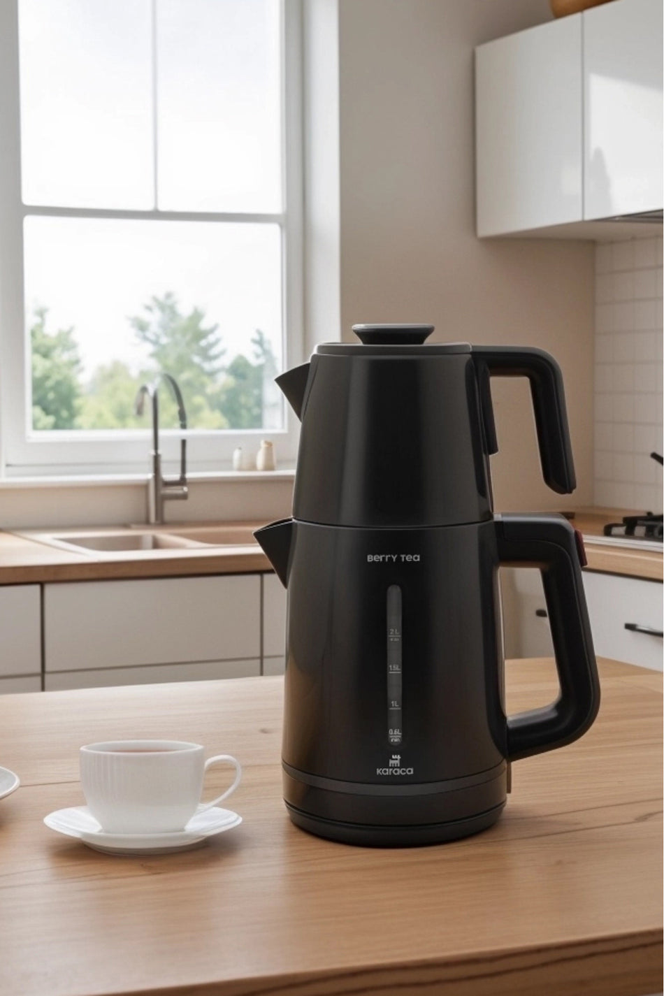Karaca Berry Tea XL 2 in 1 Stainless Steel Tea Maker and Kettle Shiny Black - MALLTURK