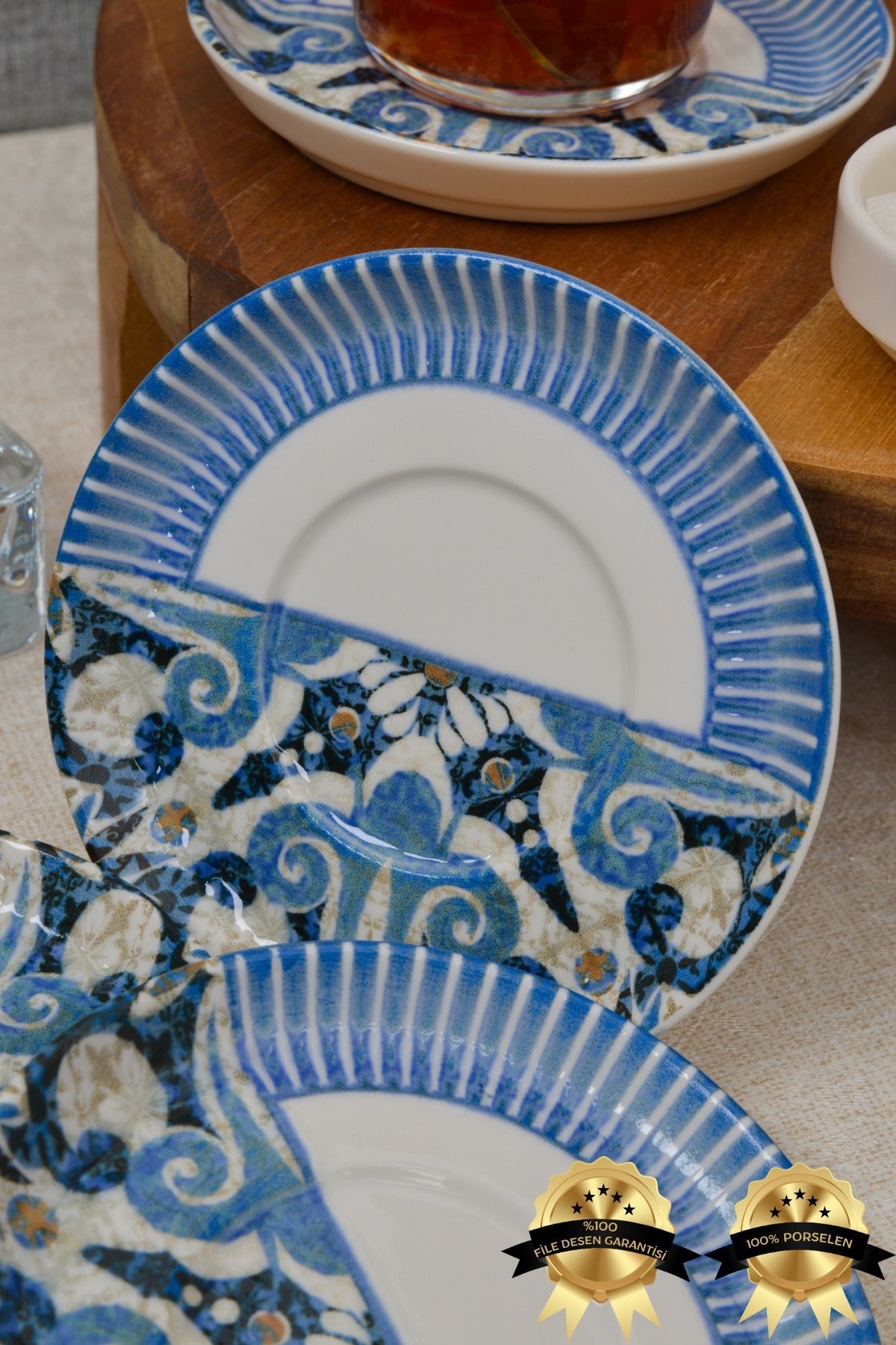Heda Porselen Azur 6 Parca Porcelain Cay Plate Set - MALLTURK