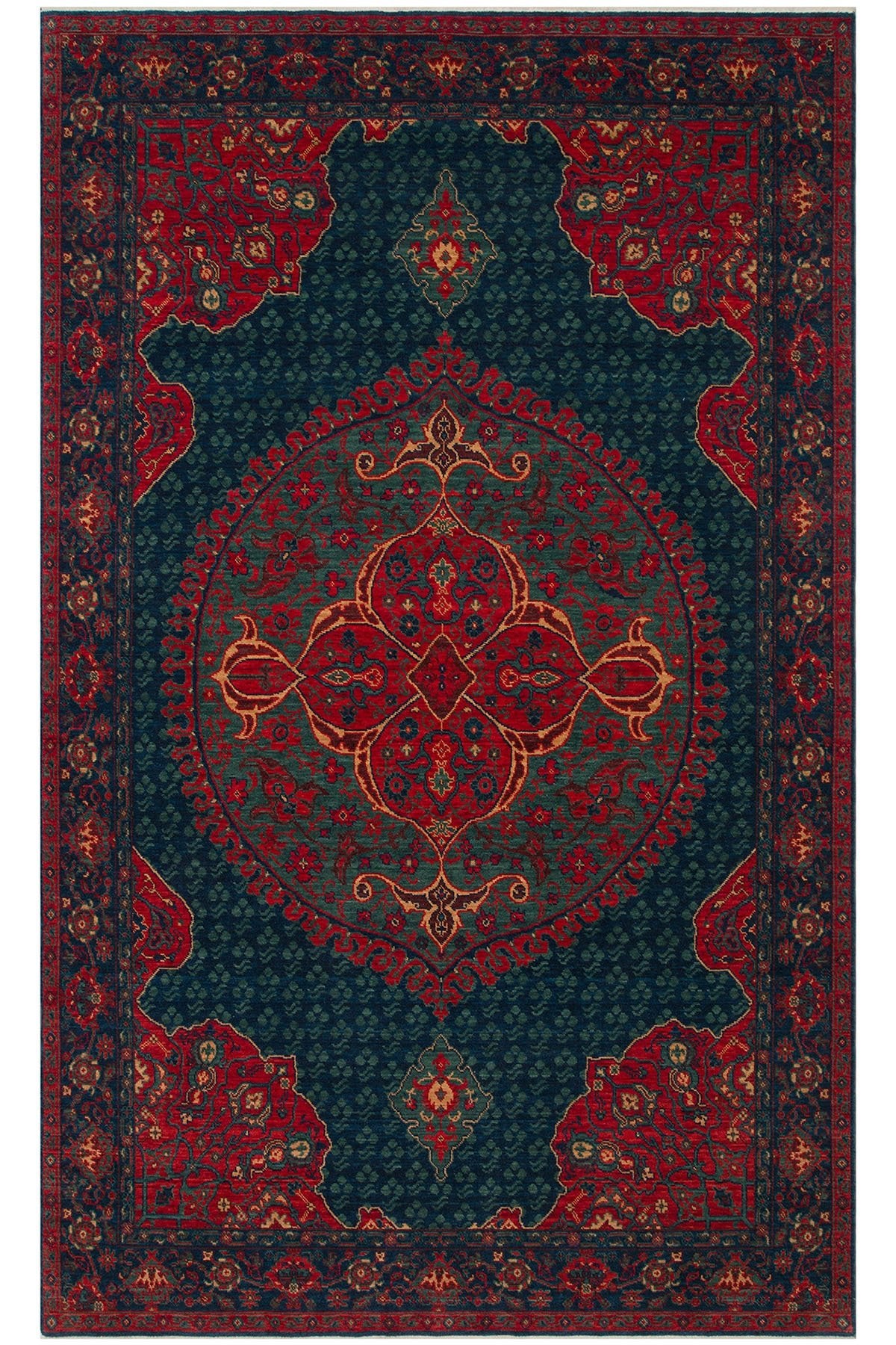 Cool Rug Mardin Navy Red Multi Multicolor Classic 4 Season New Zealand Wool Soft Hand-Woven Living Room Rug - MALLTURK