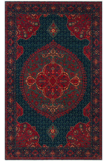 Cool Rug Mardin Navy Red Multi Multicolor Classic 4 Season New Zealand Wool Soft Hand-Woven Living Room Rug - MALLTURK