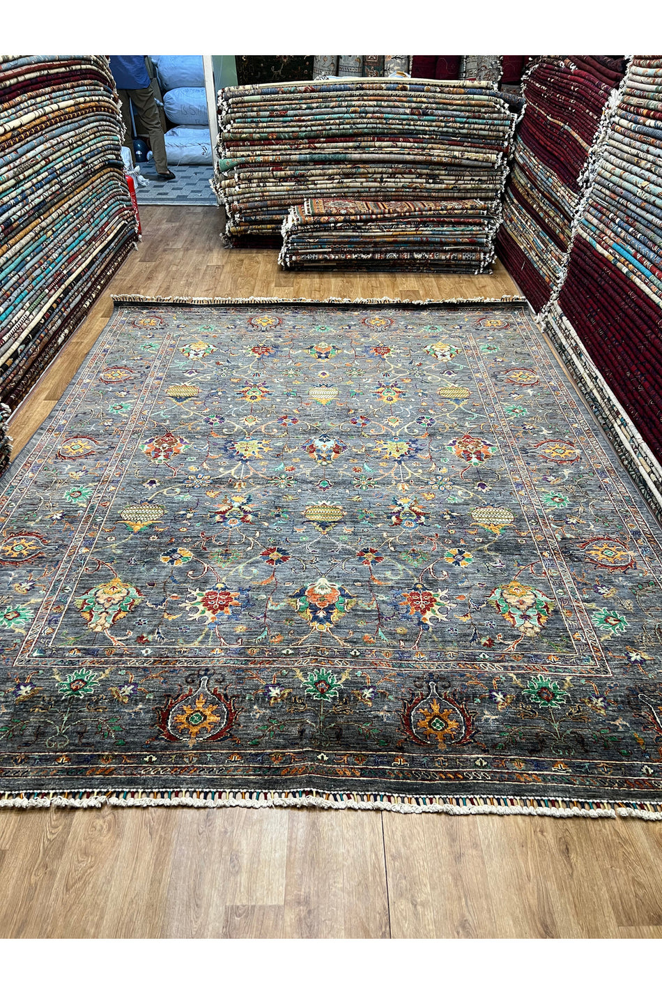 Turkmen Rug Handwoven Afghan Carpet Gray - MALLTURK