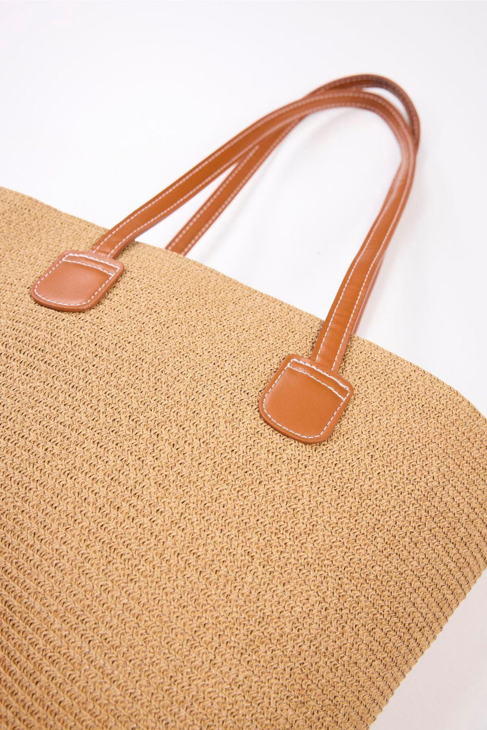 Hasema Leather Handle Zippered Earth Tone Woven Beach Bag 3120