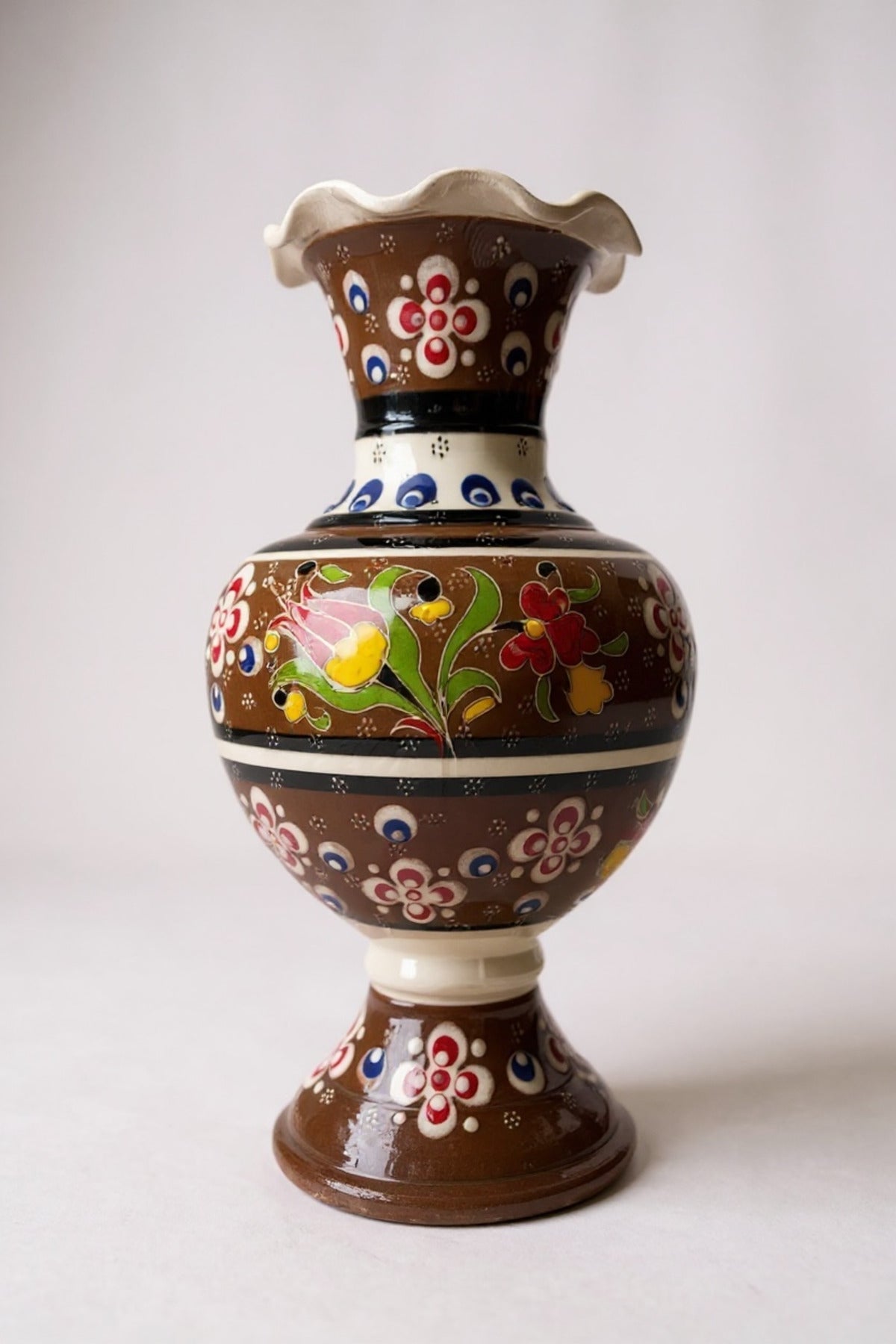 STORESZA Handmade Wheelwork 25cm Lace Alhambra Ceramic Vase Brown - MALLTURK