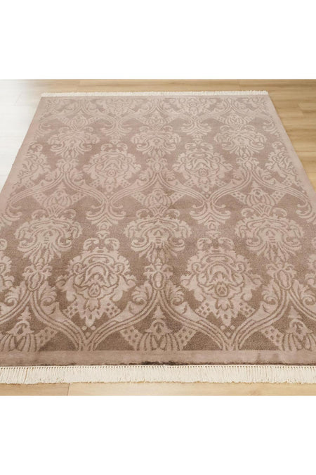 Halicizade Hand-Woven Damask Pattern Brown Bambu Rug