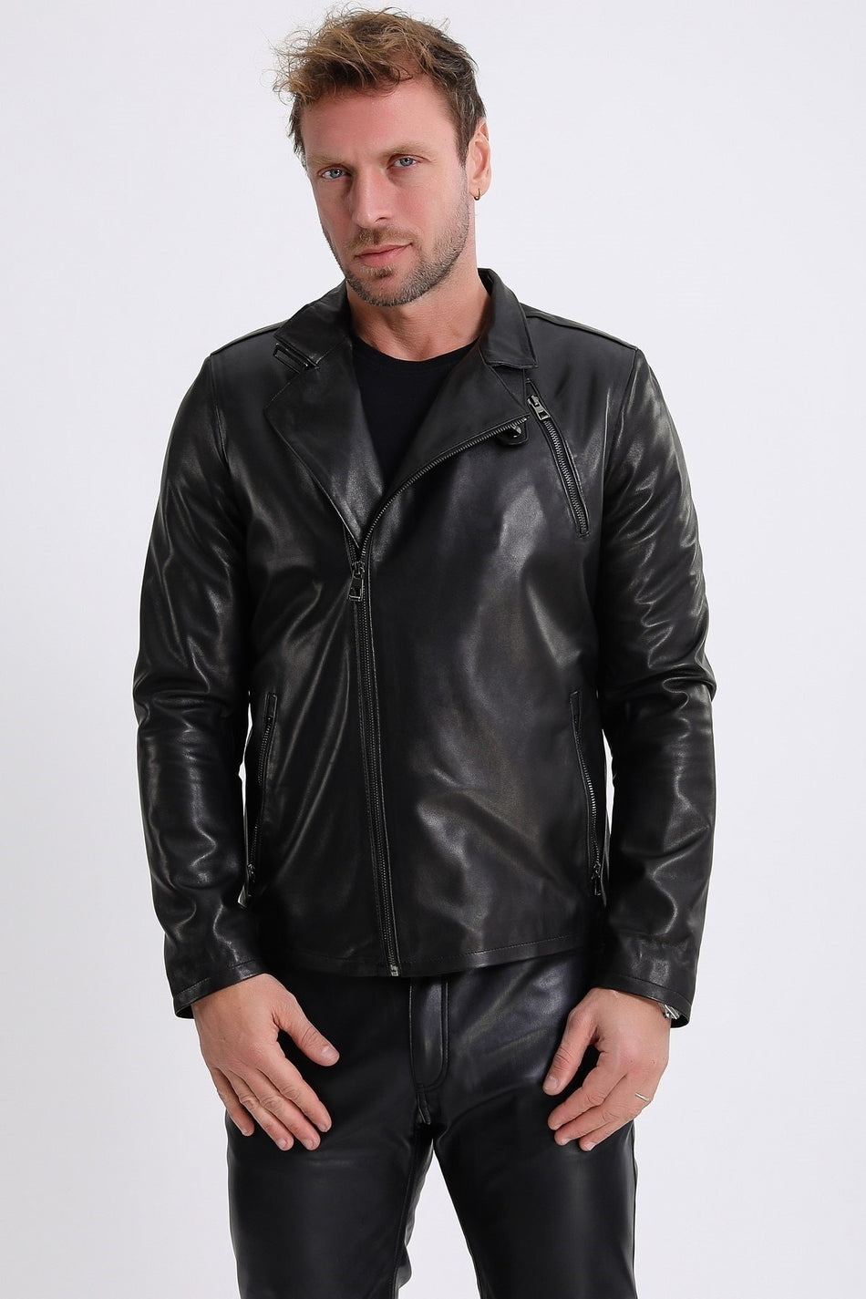 Leather Club svart läderjacka med kors