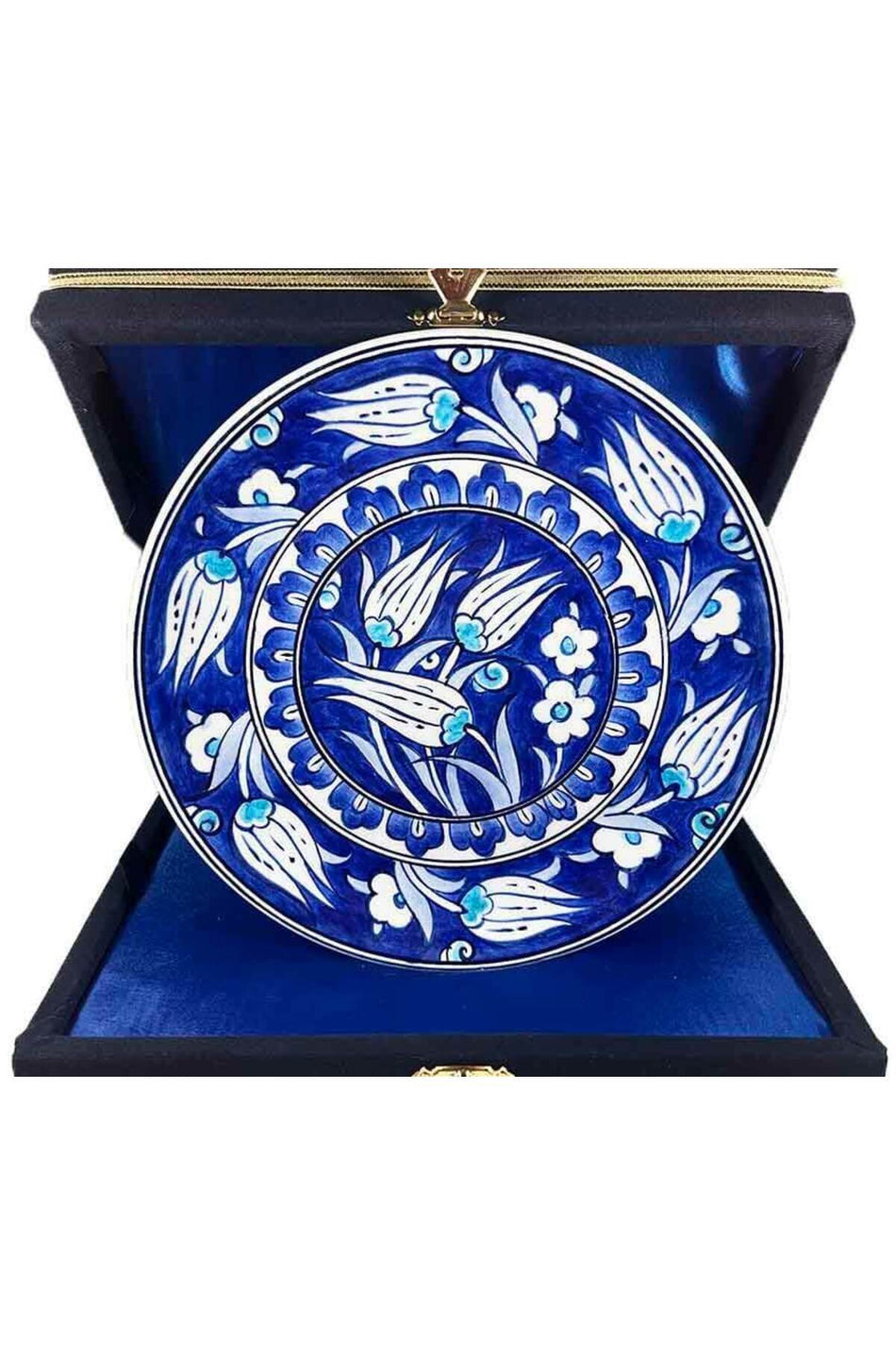 Cini Evi Iznik Tile Plate Blue White Tulip Garden Patterned 18 cm - MALLTURK