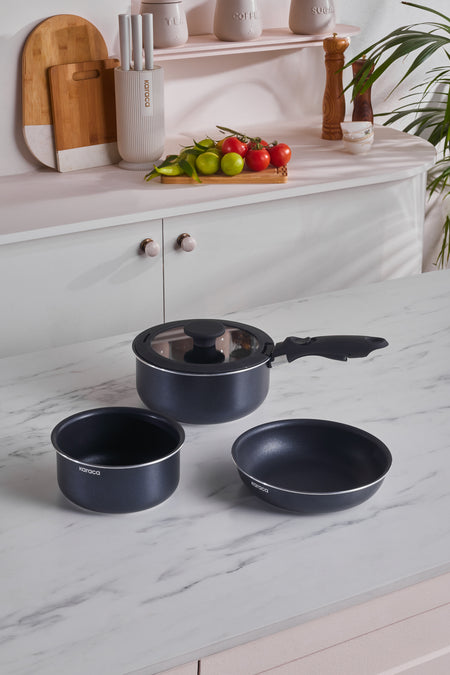 Karaca Biodiamond Smart Clip Cikarilabilir Sapli Induction Compatible 5 Piece Pot and Frying Pan Set