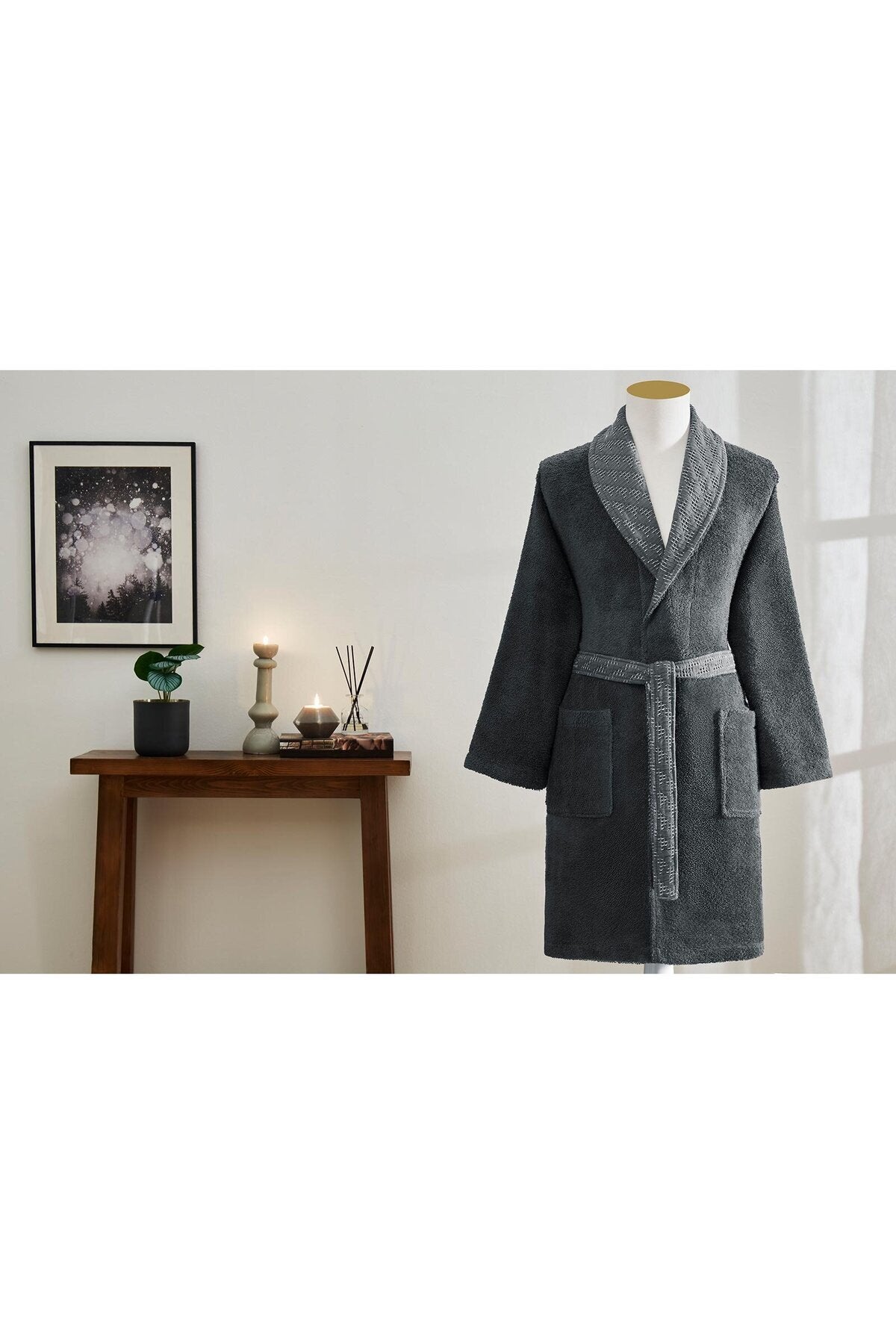 Ozdilek Diagonal Waffle Shawl Collar Bathrobe - MALLTURK