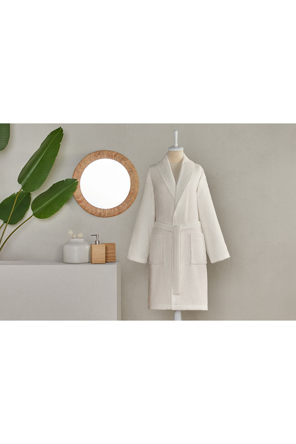 Ozdilek Floretta Bow Shawl Collar Bathrobe - MALLTURK