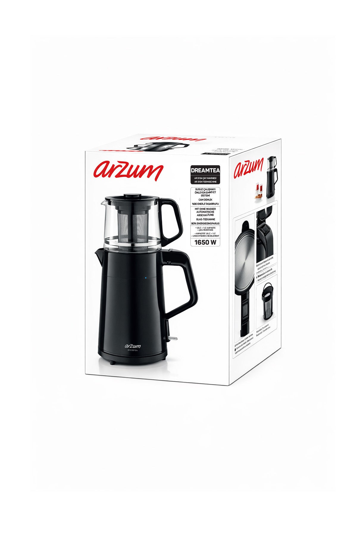 Arzum AR3134 Dreamtea Tea Maker, 1 L Teapot Capacity, 1650 W, Black - MALLTURK