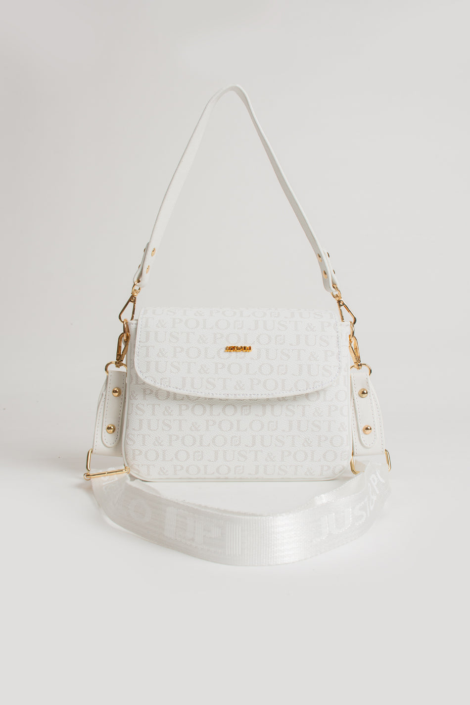 Just Polo Women's 3-Compartment Adjustable Long Strap Hand and Shoulder Bag JPM2065 White