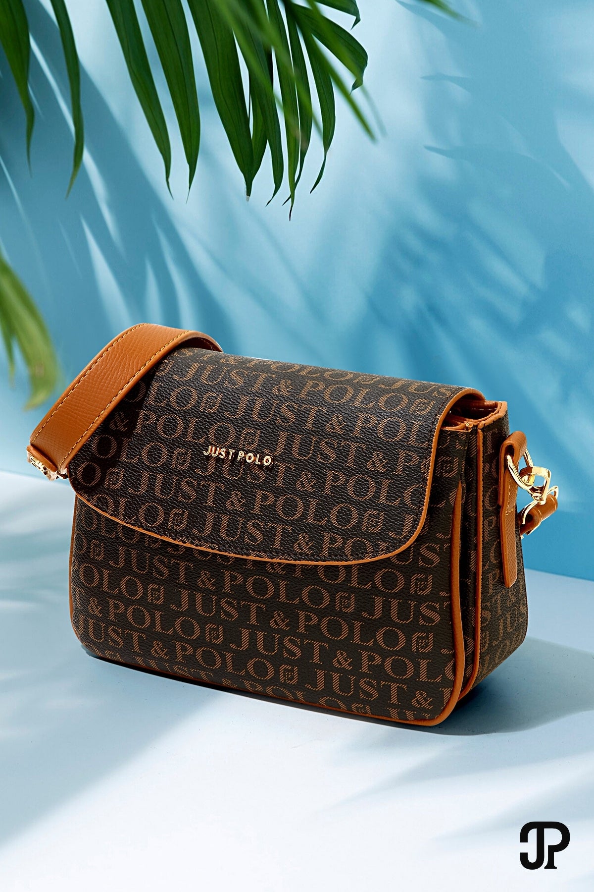 Just Polo Original Women's 4-Compartment Luxury Soft Leather Adjustable Crossbody Strap Stylish Trendy Shoulder Bag Brown - MALLTURK