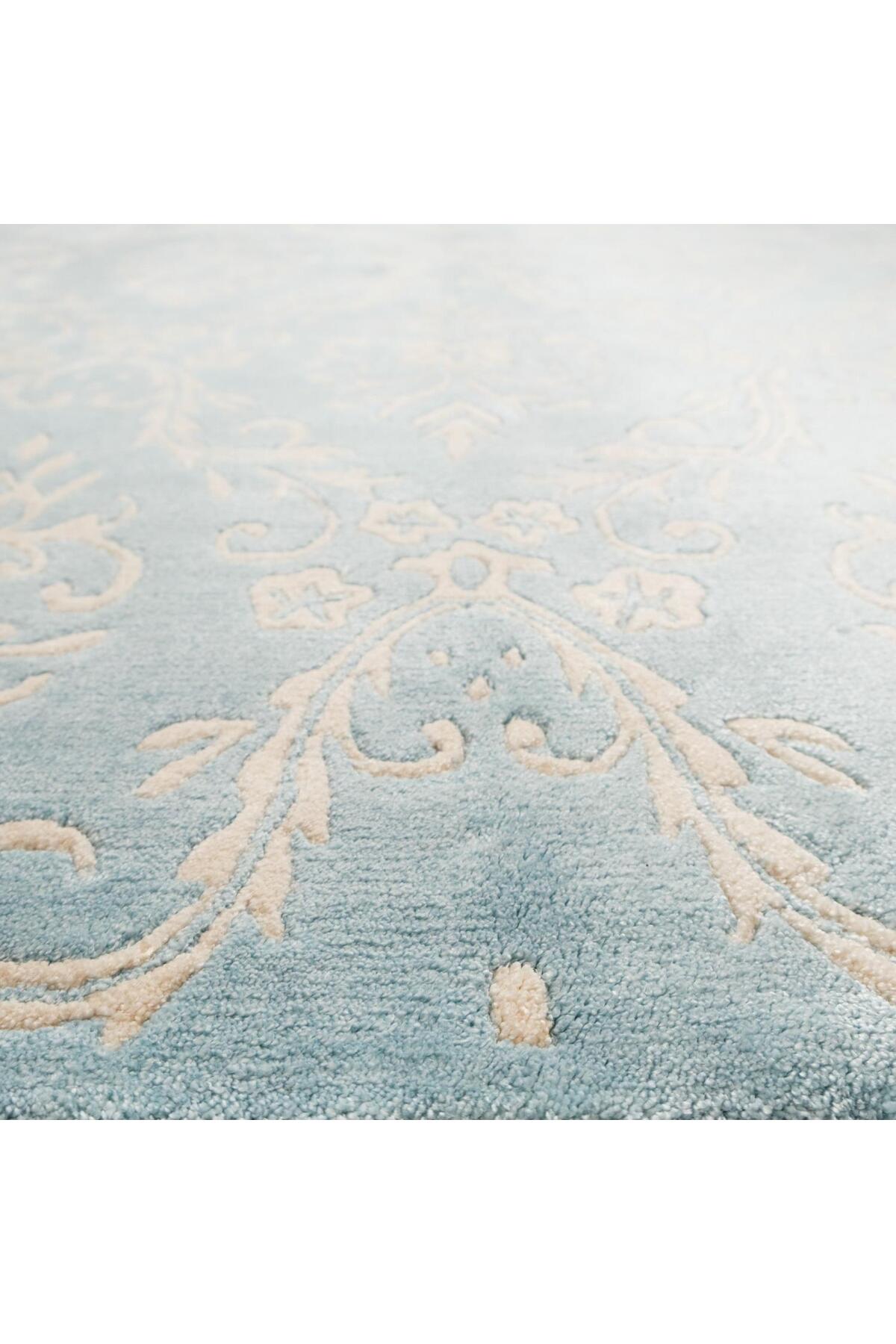 Halicizade Fiber Serisi Damask Pattern Hand-Woven Rug-fiber Blue Beige