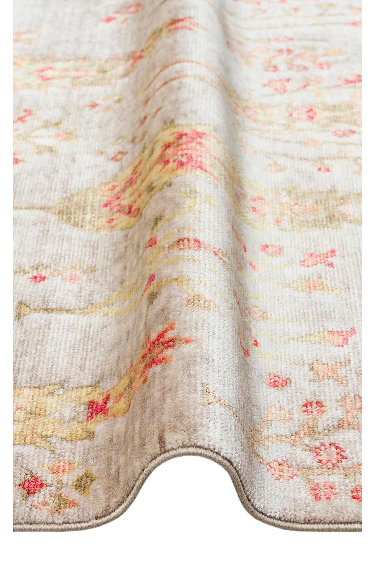 Eko Hali ZARA ZR 08 BEiGE AUTUMN Authentic Patterned Special Non-Shedding and Easy-to-Clean Tencel Fabric - MALLTURK
