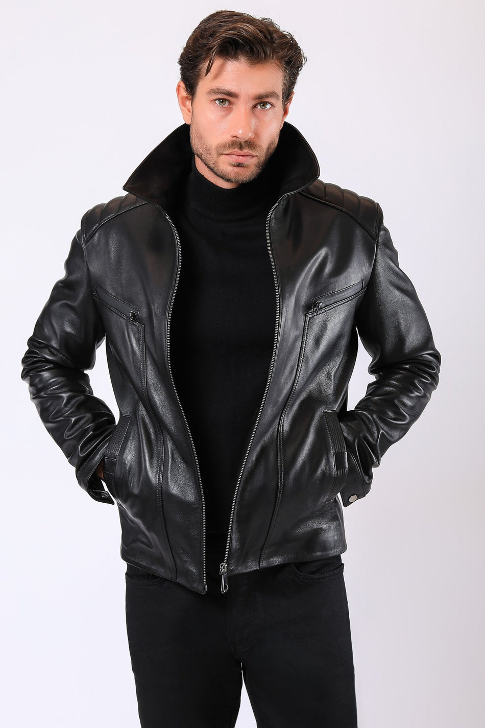 Leather Club zwarte jas van echt leer