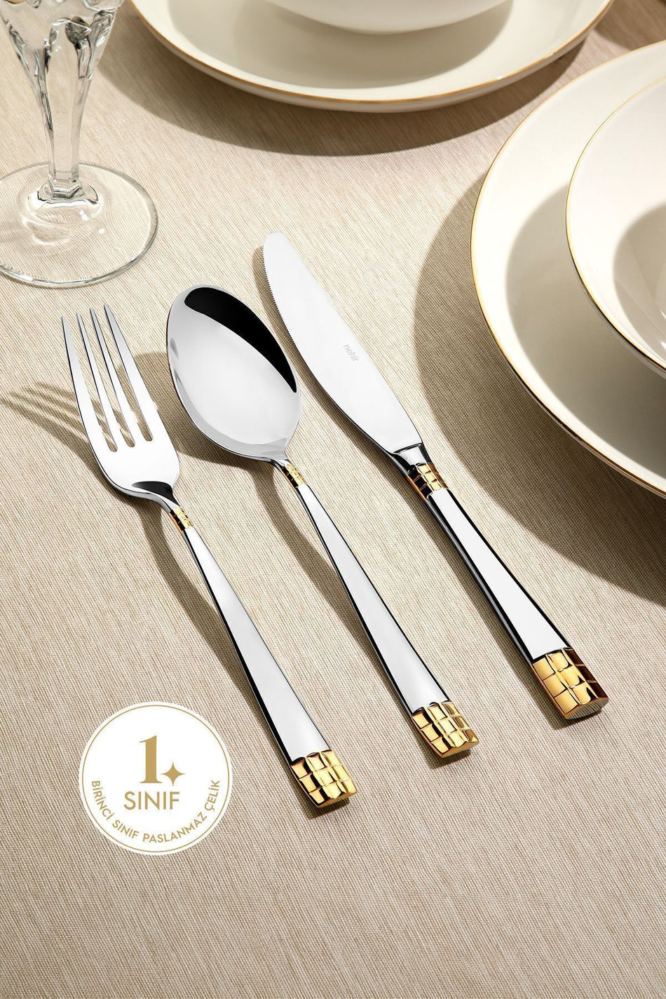 Nehir didim altin Plain 12 Place Setting 84 Piece deri Boxed Flatware Set - MALLTURK