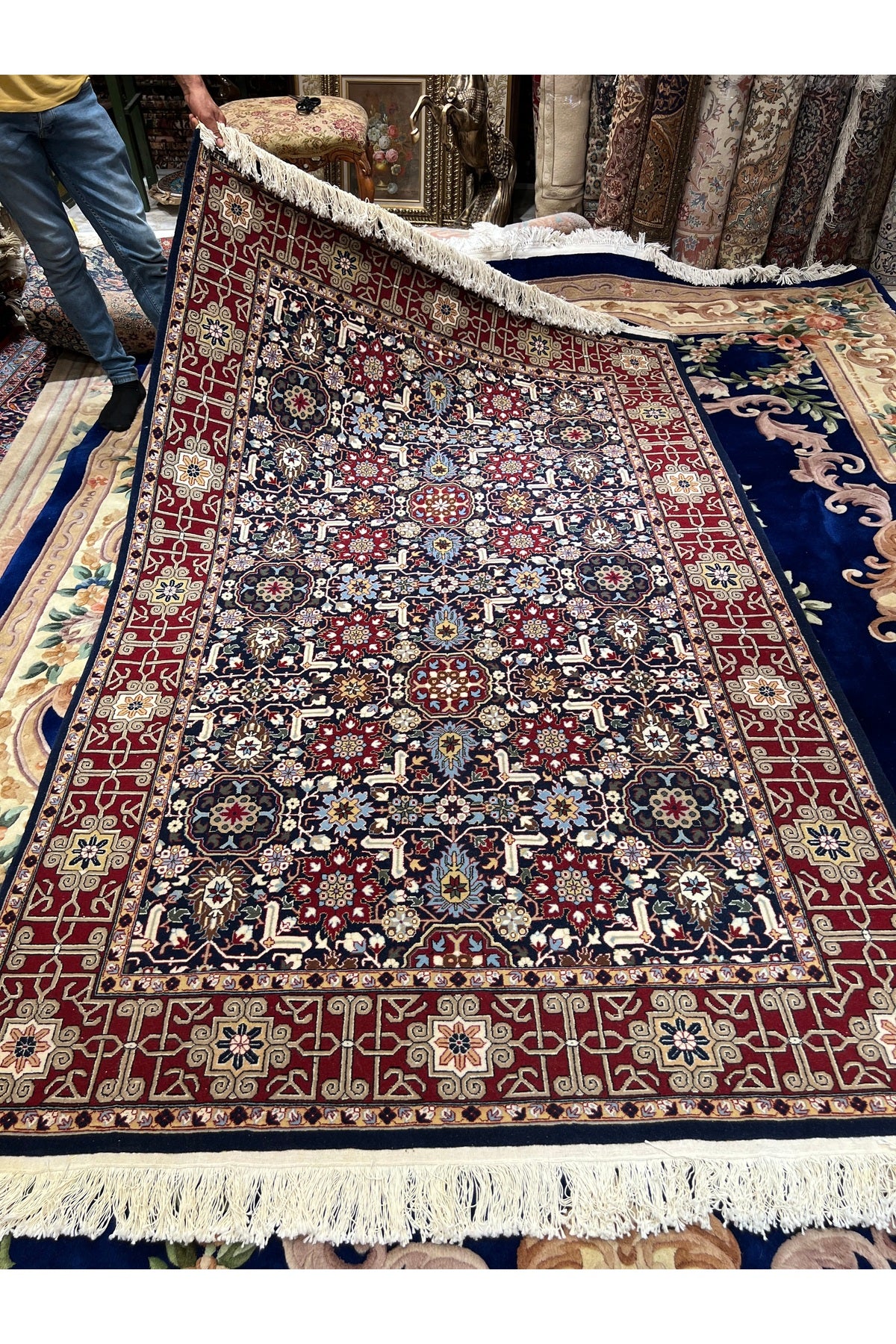 RD RAMAZAN DAG Hand Rug Art Hand-Woven Hereke Rug Signed 100.Anniversary Series Kafkas Design Sumerbank Weave Size 233x150 - MALLTURK