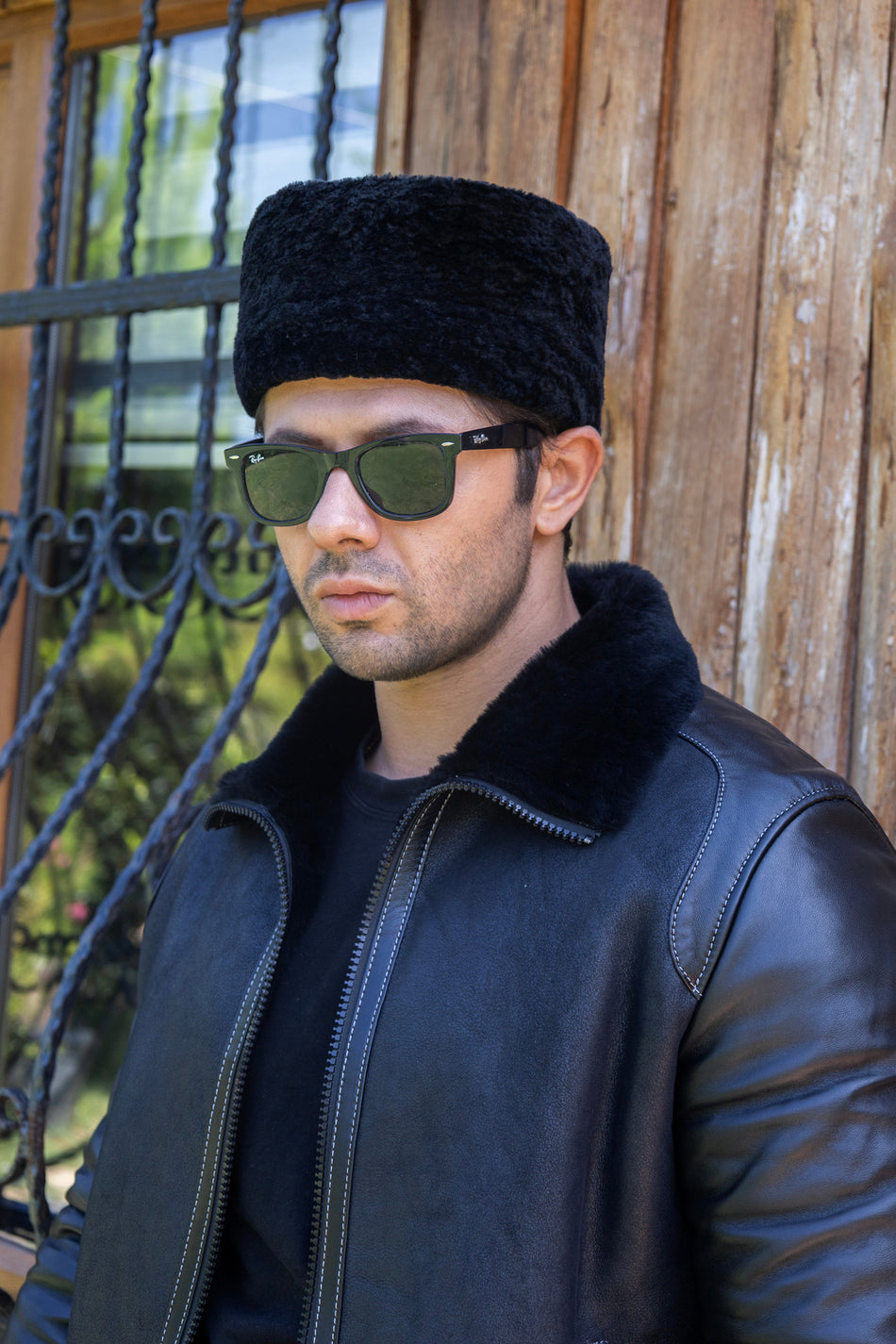 Fubileather Caucasian Fur Hat Leather Hat