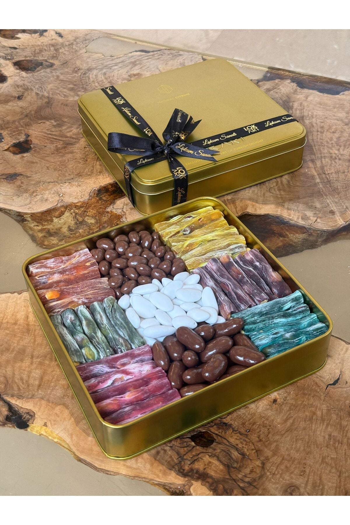 Lok art Almond parmak Turkish Delight metal Premium Gift Box kutu 1 kg - MALLTURK