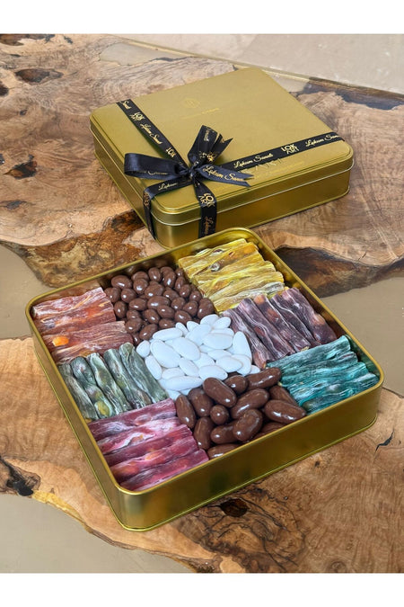 Lok art Almond parmak Turkish Delight metal Premium Gift Box kutu 1 kg - MALLTURK