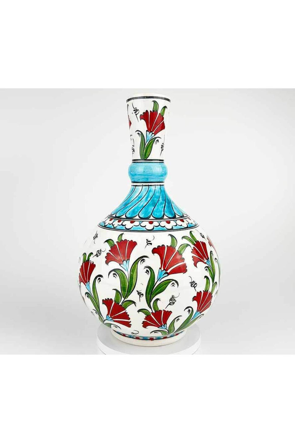 Iznik Ceramic Vase with Carnation Motif, 30 cm, Presented as an Office Gift to the Mayor by the Ceramic House - MALLTURK