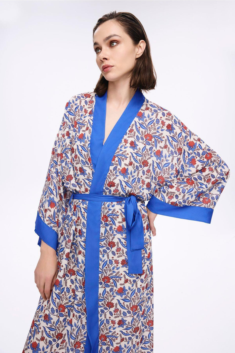 Hasema Blue Floral Pattern Long Kimono 5049