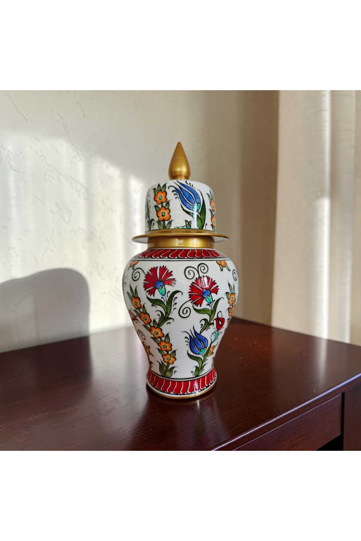 Sema Cini Handmade Ceramic 25 cm Gold Gilded Decorated Shahkup Vase - MALLTURK