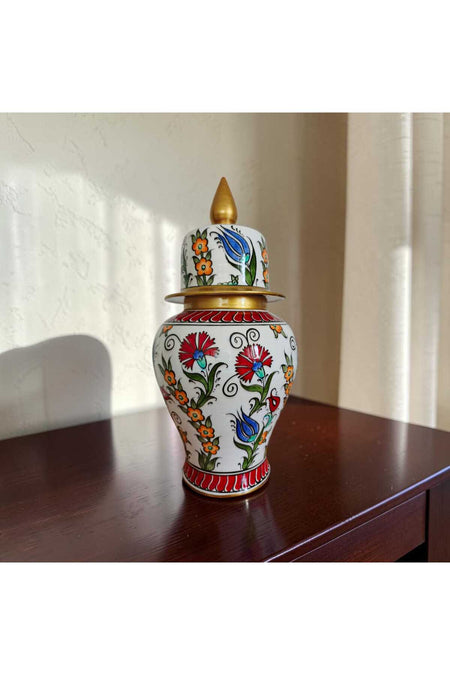 Sema Cini Handmade Ceramic 25 cm Gold Gilded Decorated Shahkup Vase - MALLTURK
