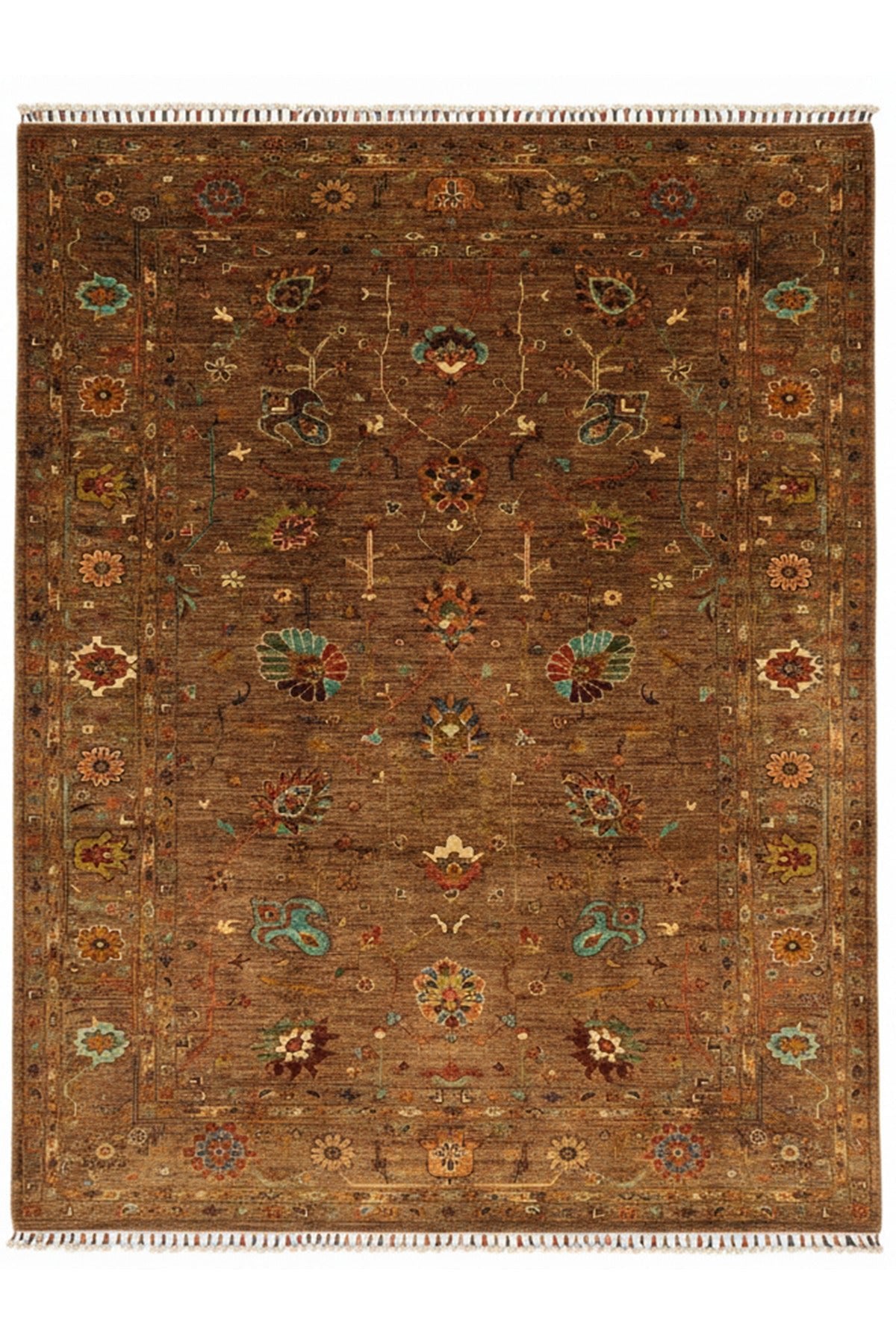 Vog Rug Sultani Handcrafted Brown Anatolian Pattern Pattern Fringed Modern and Traditional Living Room Rug