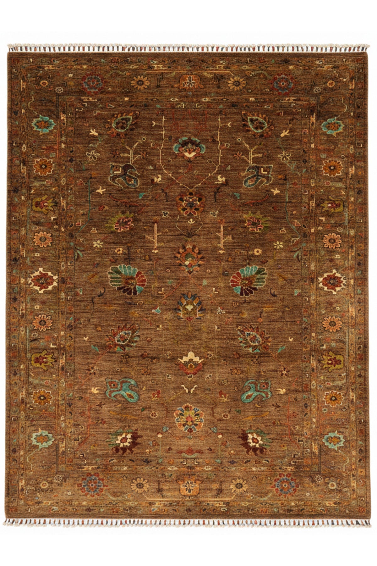 Vog Rug Sultani Handcrafted Brown Anatolian Pattern Pattern Fringed Modern and Traditional Living Room Rug