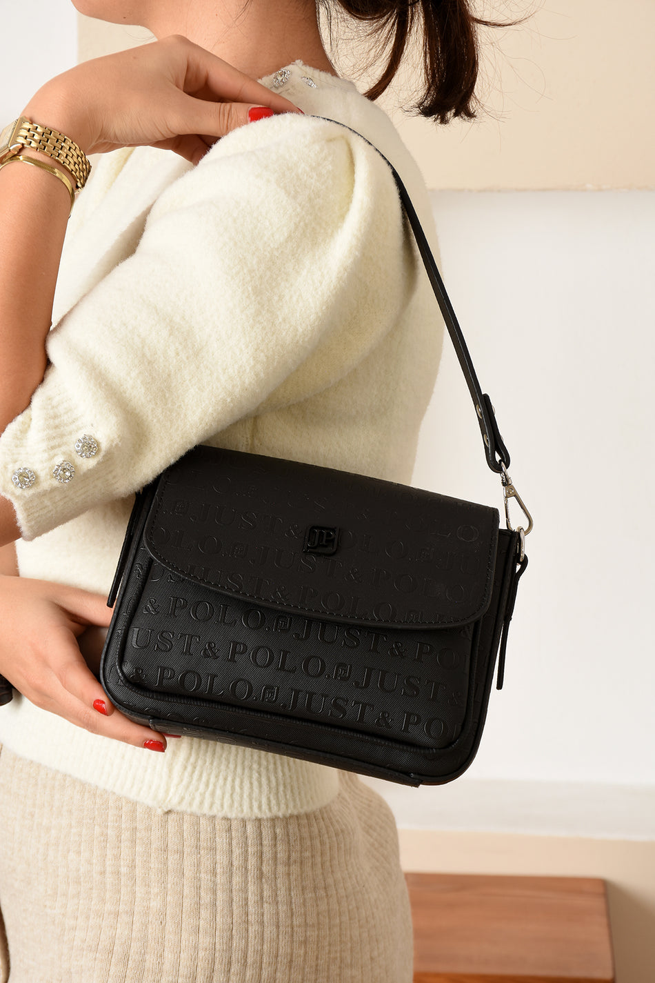 Just Polo Women's 2-Compartment Shoulder Bag Black
