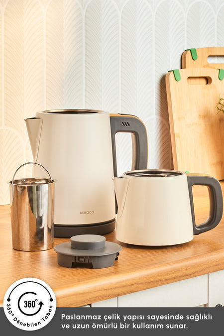 Karaca Tea Break 2 in 1 Stainless Steel Tea Maker Wood Craft - MALLTURK