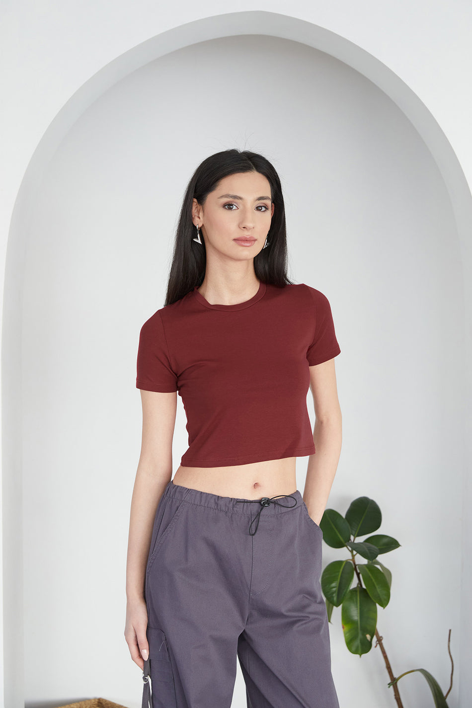 Basic Crew Neck Crop T-Shirt