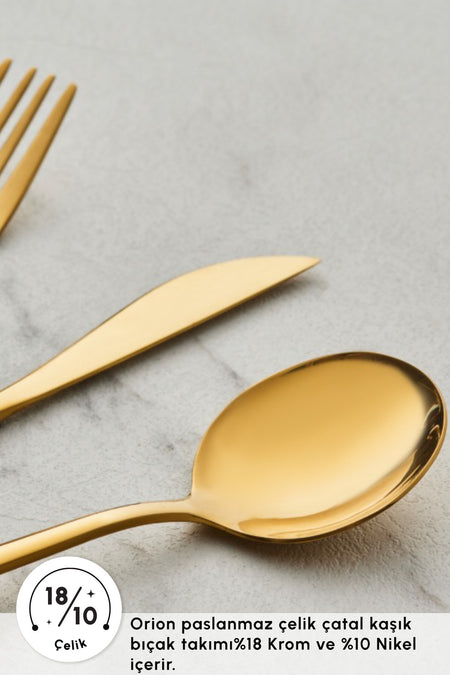 Karaca orion shiny gold 30 Piece 6 Place Setting Flatware Set - MALLTURK