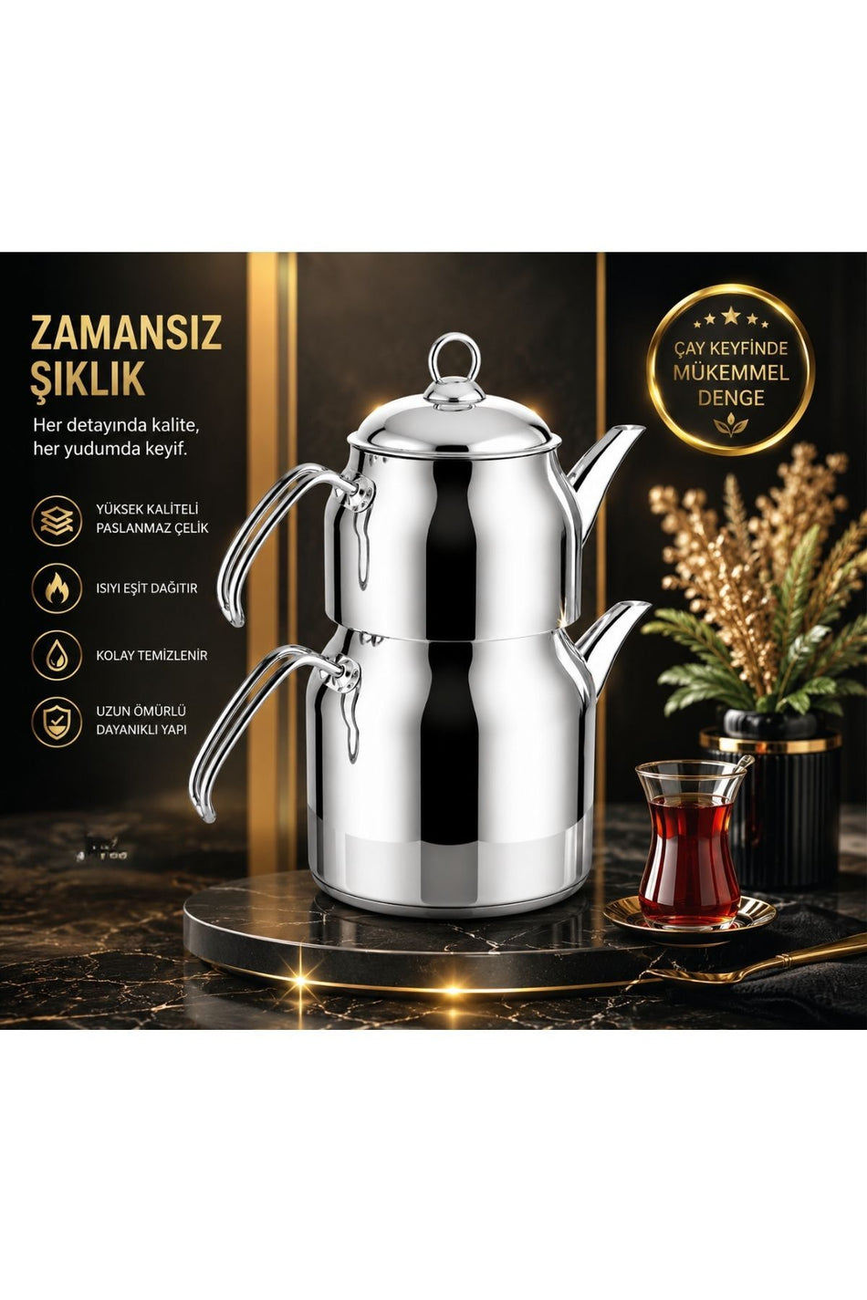 Lines YONCA Belinda Jmbo Size Teapot Set – Stylish Design Stainless Steel Teapot 2.60lt Water Jug 4.00lt - MALLTURK