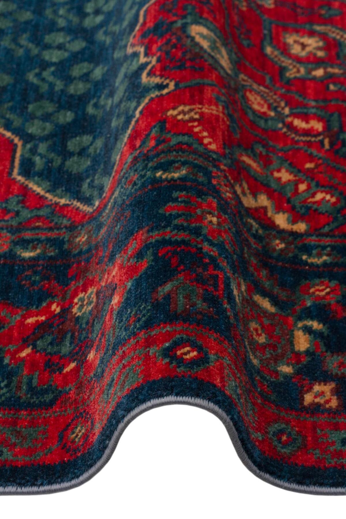 Eko Rug KADIM KDM 03 NAVY Anatolian Motifs Featuring New Zellanda Wool with Produced Handcrafted High Traditional Te - MALLTURK