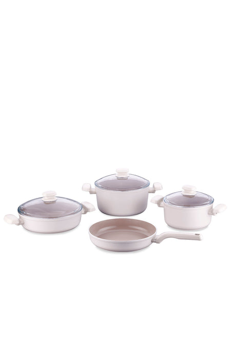 KORKMAZ Ornella Sera 7 Piece Vanilya Cookware Set