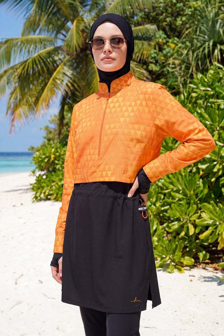 Hasema Esila Geometric Pattern Yellow Orange 5-Piece Full Coverage Swimsuit Set 2934 - MALLTURK
