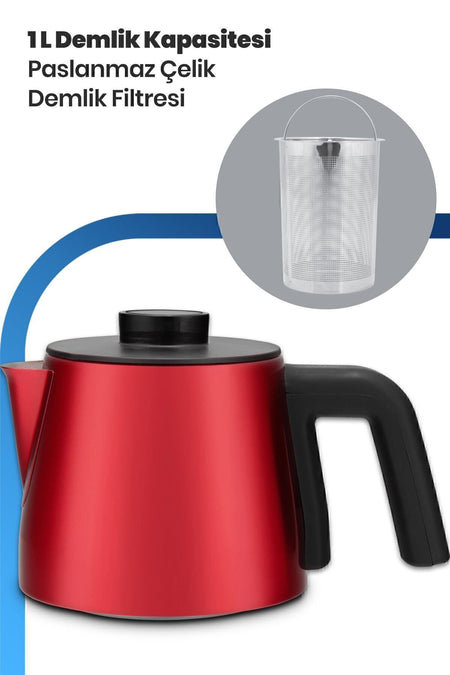 GoldMaster Chaidem XL 2200 Watt Stainless Steel Drip-Proof Tea Maker and Kettle, Red - MALLTURK