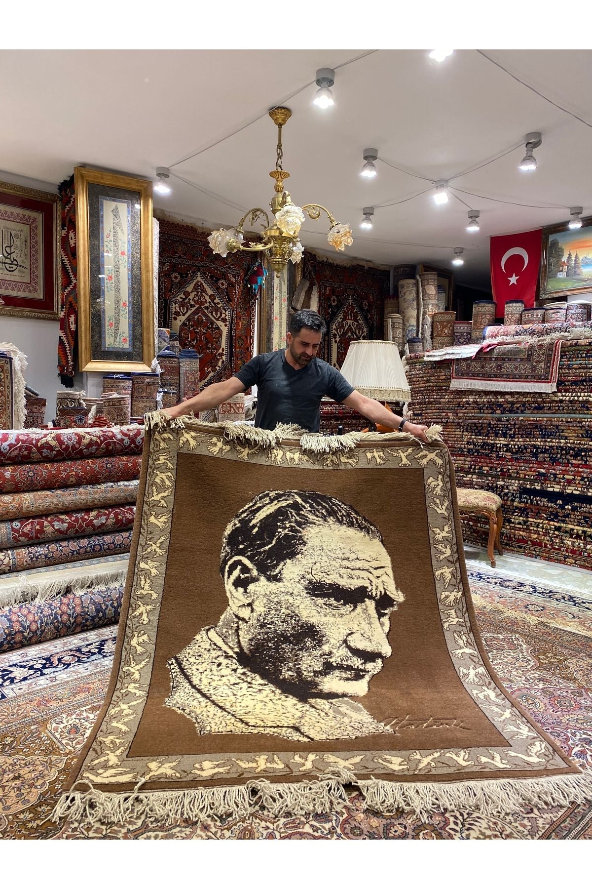 RD RAMAZAN DAG Hand Rug Art Hand-Woven Gazi Mustafa Kemal Ataturk Hand-Woven Wall Rug 190x160 - MALLTURK