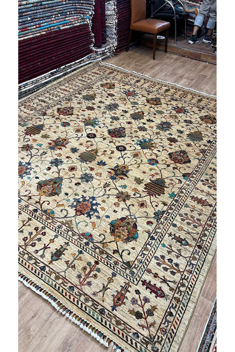 Turkmen Rug Handwoven Afghan Carpet Cream - MALLTURK
