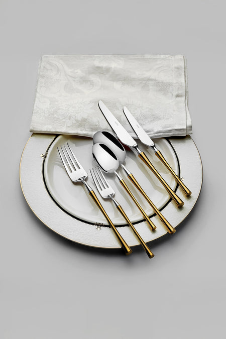 Nehir marbella altin Satin 12 Place Setting 84 Piece Boxed Flatware Set - MALLTURK