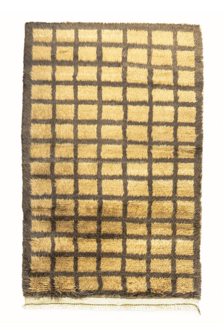 Soho Antiq Okker Geometric Pattern Mohair Rug 144x177 cm - MALLTURK