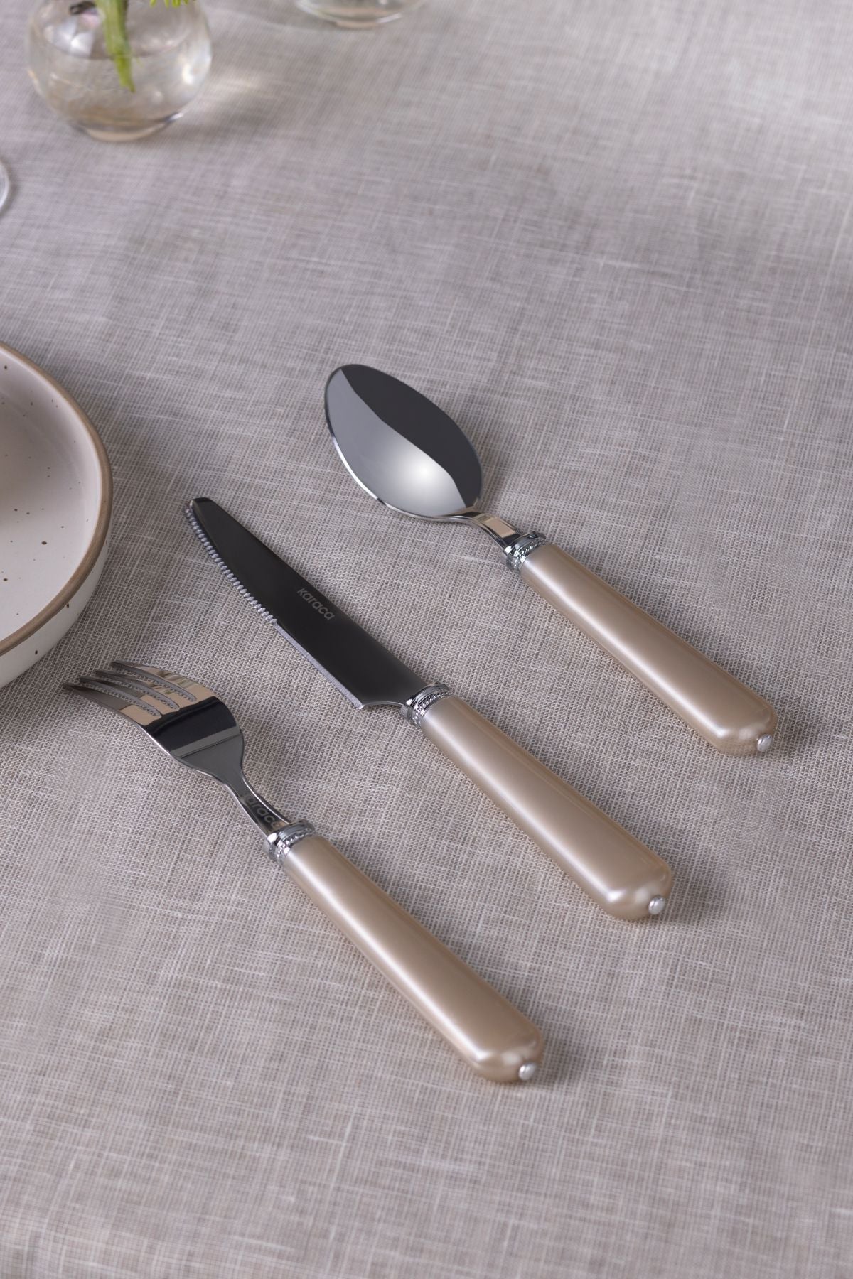 Karaca maze 18 Piece 6 Place Setting yemek Flatware Set krem - MALLTURK