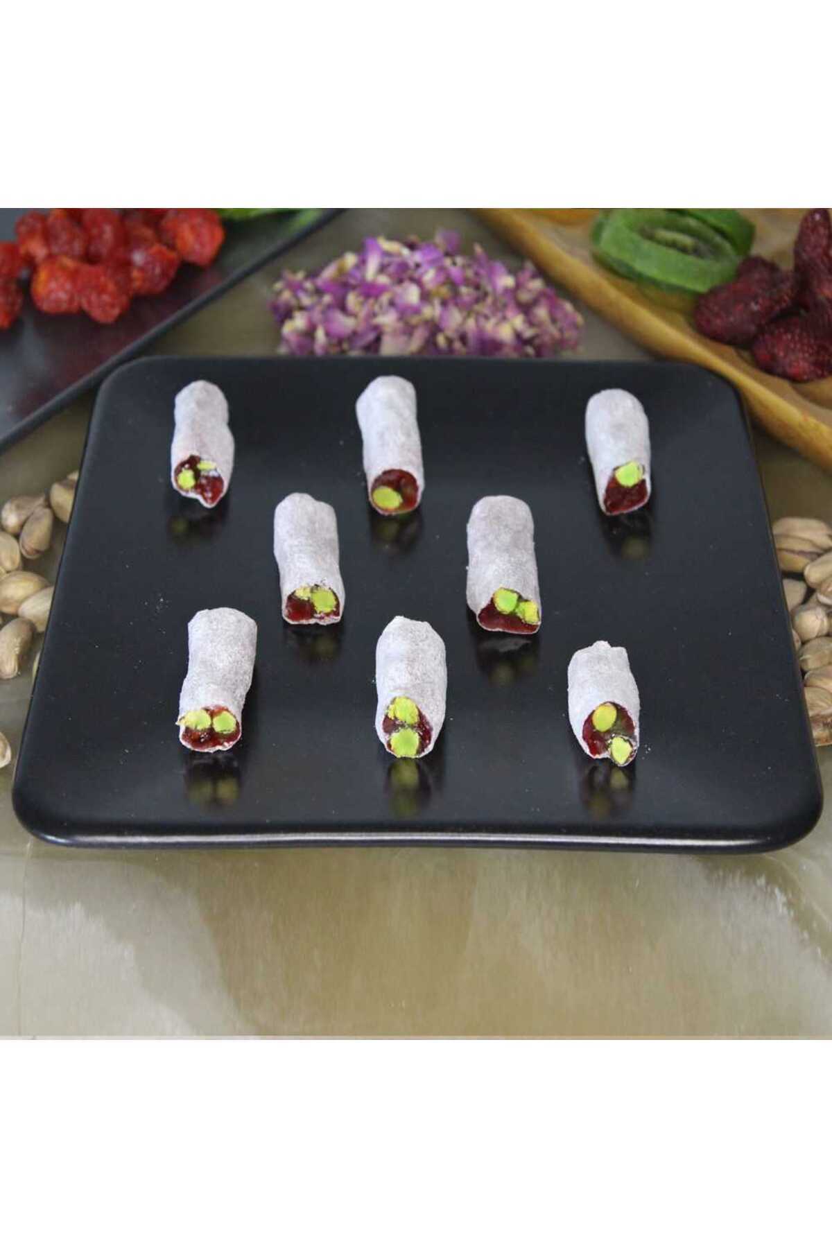 Ertokus Efendi Rose Flavored Extra Pistachio Rolled Turkish Delight 100 Beet Sugar 250 g