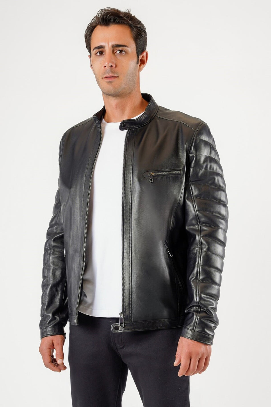 Chaqueta biker de cuero genuino negra Leather Club